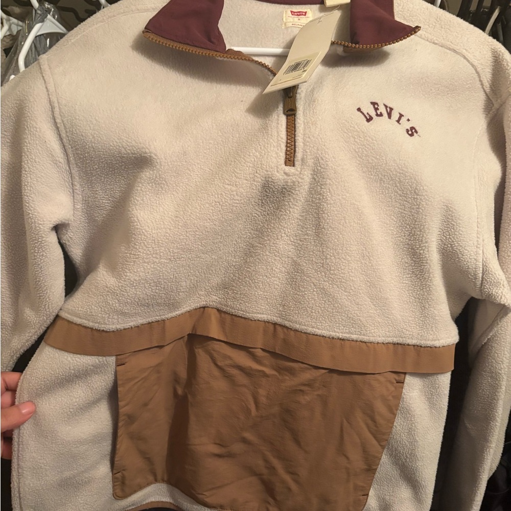 Levi's Cream and Tan Zip Up Sweater